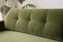 Load image into Gallery viewer, 96" Desmond Walnut Framed Sofa in Olive Green