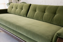 Load image into Gallery viewer, 96" Desmond Walnut Framed Sofa in Olive Green