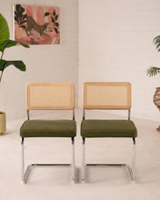 Load image into Gallery viewer, Blonde Cantilevered Chair with Green Velvet Seat