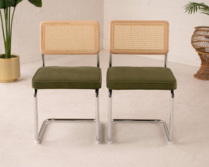 Blonde Cantilevered Chair with Green Velvet Seat