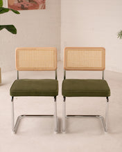 Load image into Gallery viewer, Blonde Cantilevered Chair with Green Velvet Seat