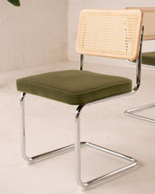 Load image into Gallery viewer, Blonde Cantilevered Chair with Green Velvet Seat