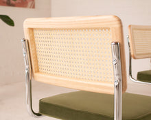 Load image into Gallery viewer, Blonde Cantilevered Chair with Green Velvet Seat