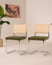 Load image into Gallery viewer, Blonde Cantilevered Chair with Green Velvet Seat