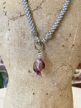Load image into Gallery viewer, Beaded Necklace with Purple Lucite Pendant