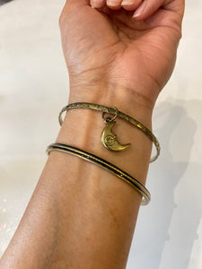 Set of 2 Gold Bangles with Moon Charm