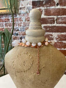 Pink and Rose Gold Long Beaded Necklace