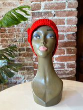 Load image into Gallery viewer, Red Crochet Beanie with Flower Detail