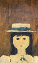 Load image into Gallery viewer, Folk Art Woman With Hat Gold Frame