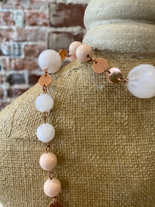 Pink and Rose Gold Long Beaded Necklace