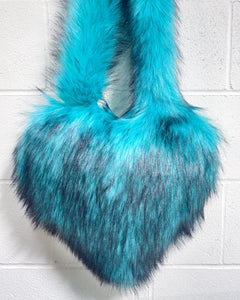Oversized Furry Turquoise and Black Heart Purse