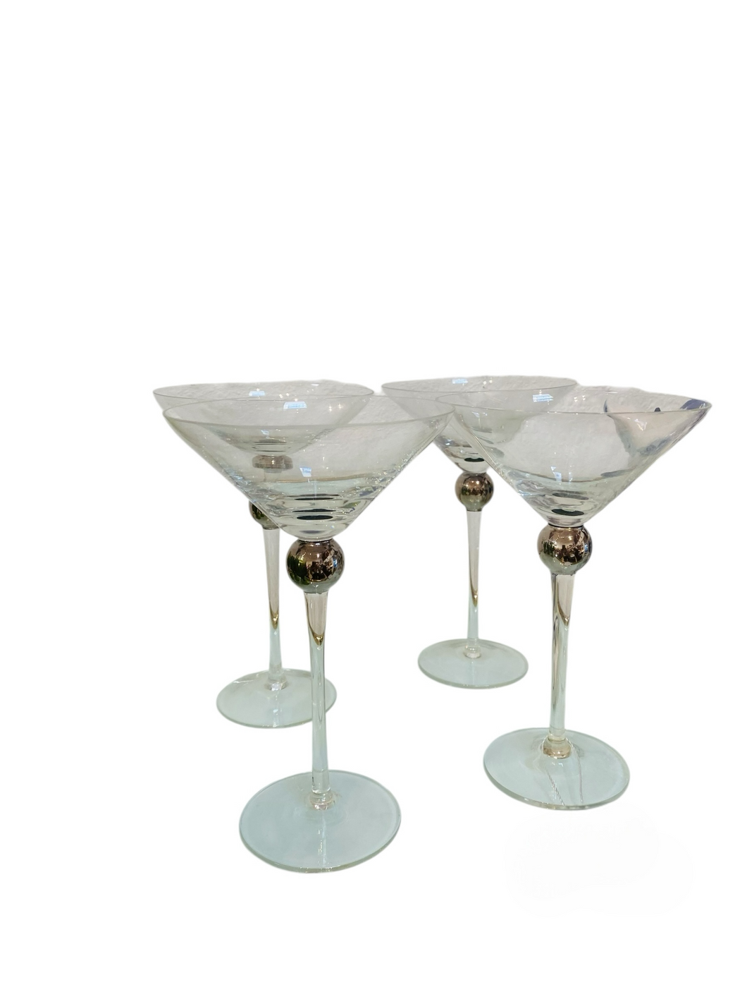 Classic Long Stem Silver Ball Martini Set of Four