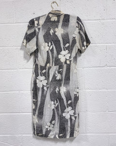 Vintage Cream and Black Floral Dress - As Found (S)