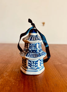 Christmas Tree White and Blue Oriental Porcelain Temple