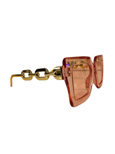 Transparent Pink Frame and Gold Chain Stem Fashion Glasses