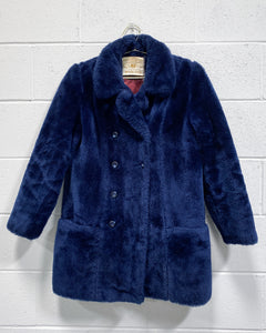 Vintage Navy Blue Faux Fur Coat