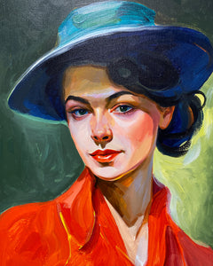 Woman in The Blue Hat Painting