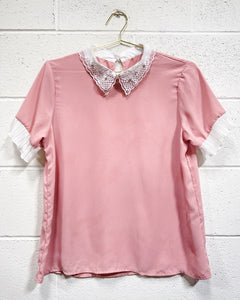 Pink Blouse with Sheer Collar (L)