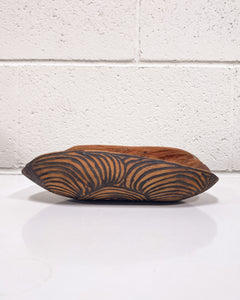 Vintage Carved Wood Ovular Tray with Swirls