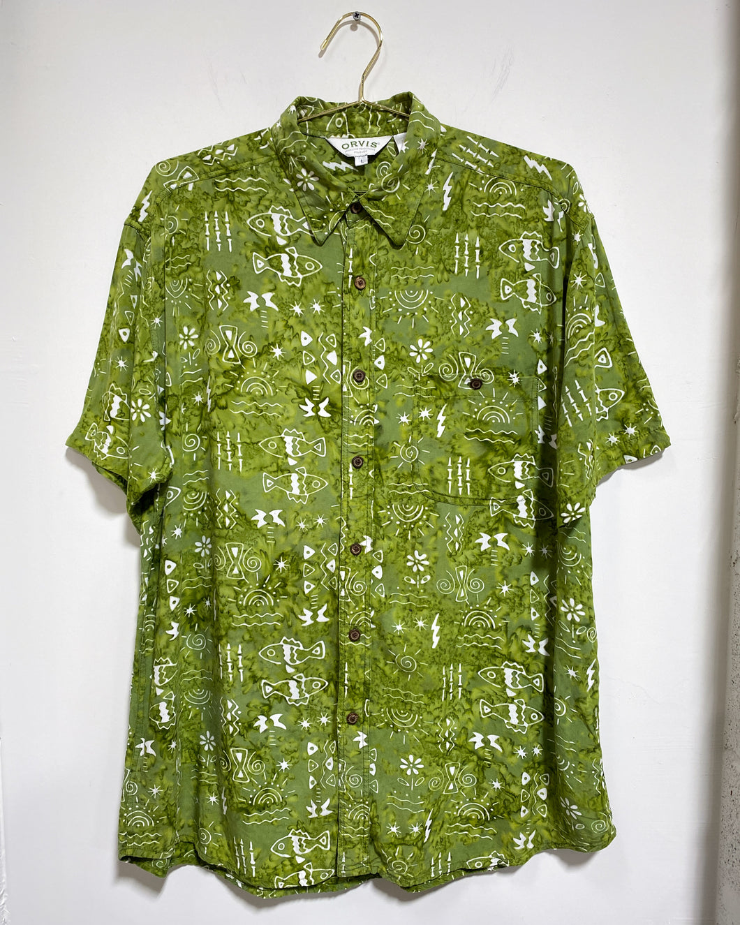 Green Tropical Button Up Shirt (L)