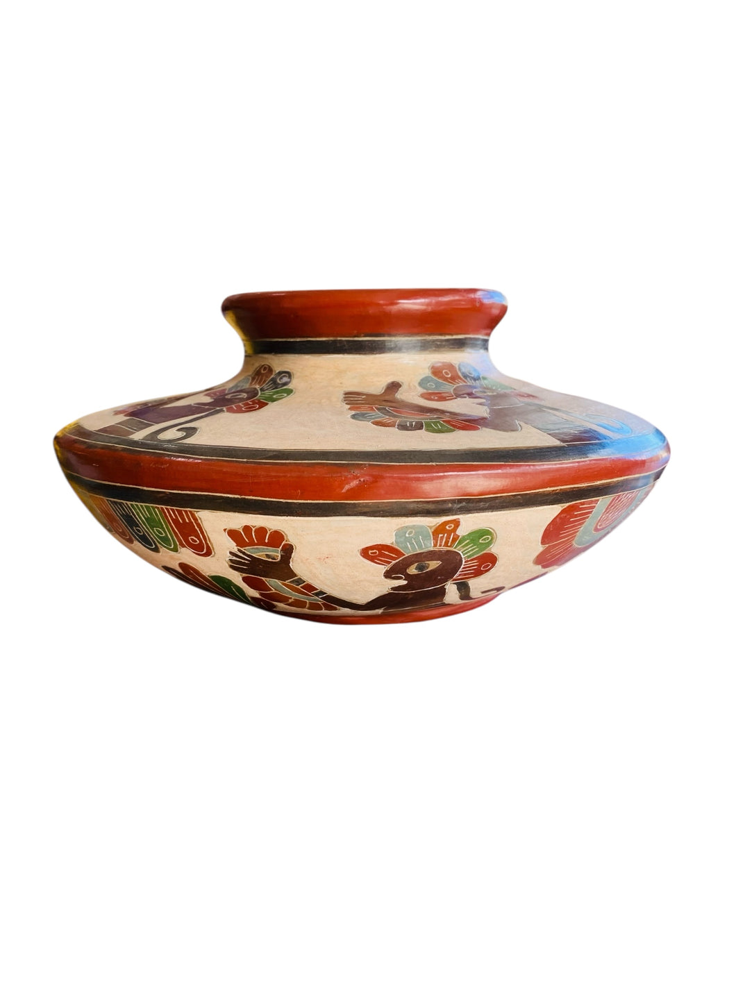 Hand Painted Tribal Figures on a Terra Cotta Pot