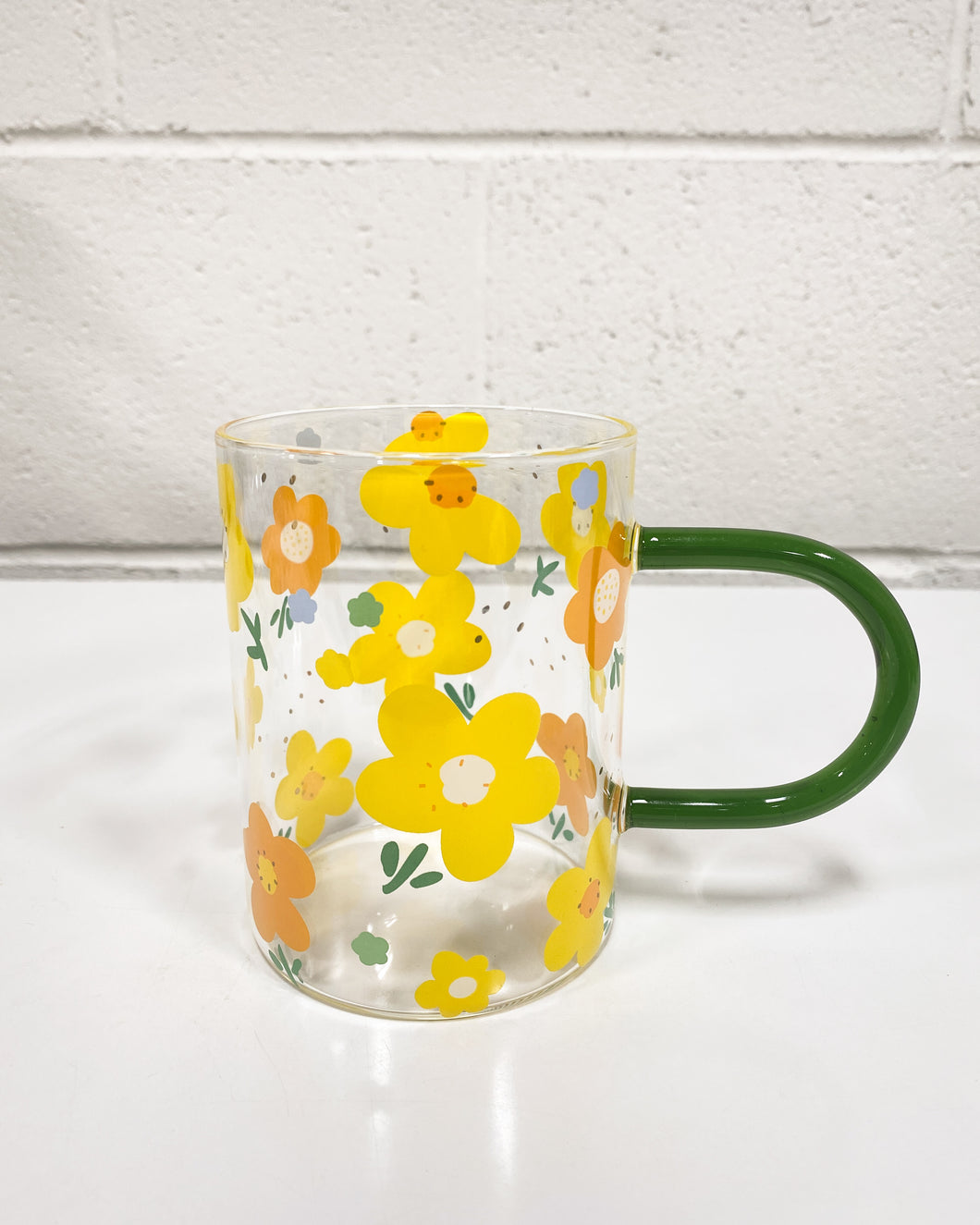 Glass “Flower Power” Coffee Cup
