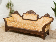 Load image into Gallery viewer, Edwardian Solid Walnut Frame Victorian Damask Gold Sofa
