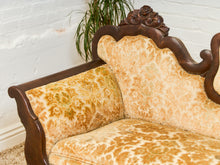 Load image into Gallery viewer, Edwardian Solid Walnut Frame Victorian Damask Gold Sofa
