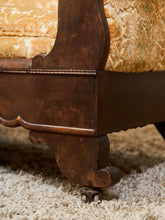 Load image into Gallery viewer, Edwardian Solid Walnut Frame Victorian Damask Gold Sofa
