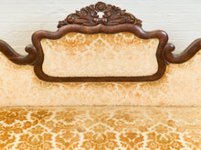 Load image into Gallery viewer, Edwardian Solid Walnut Frame Victorian Damask Gold Sofa
