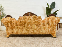 Load image into Gallery viewer, Edwardian Solid Walnut Frame Victorian Damask Gold Sofa
