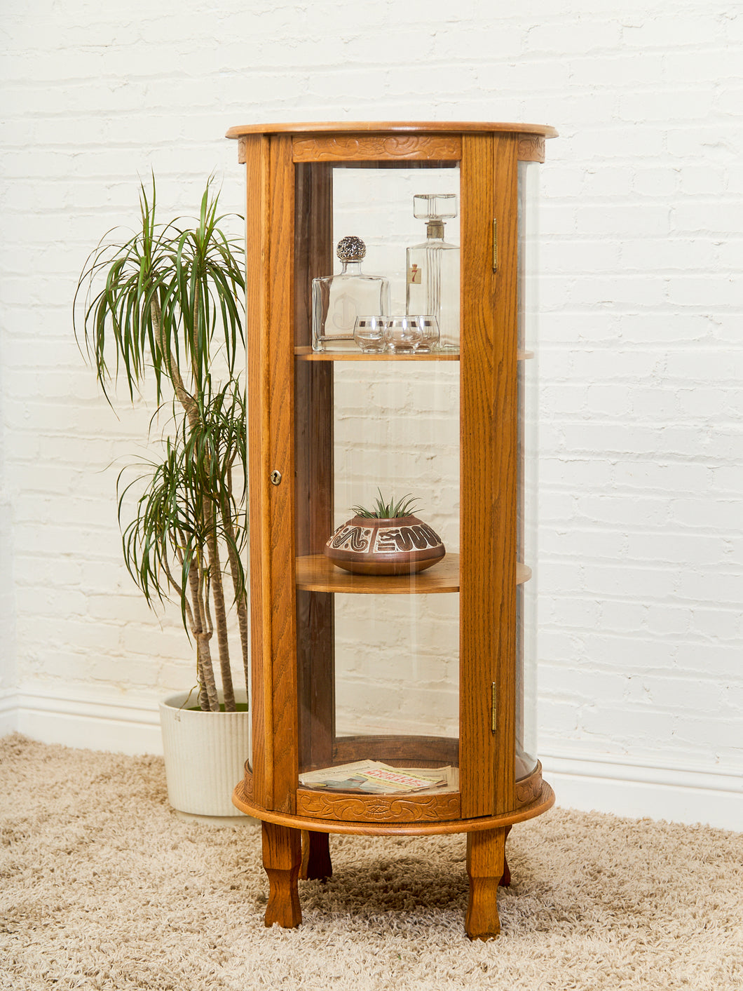 Oak Round Vintage Curio Cabinet