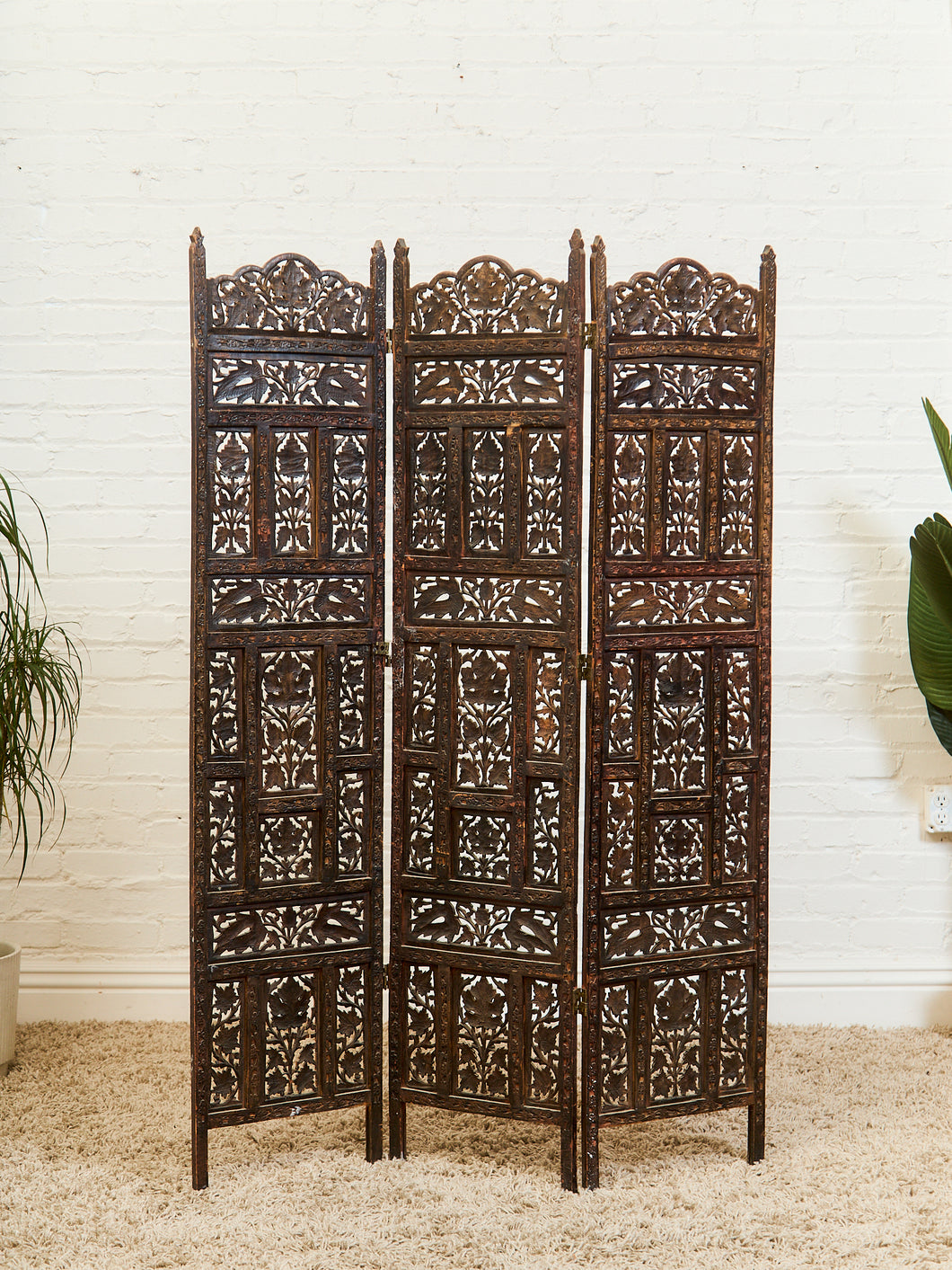 Vintage Hand Carved Teak Room Divider
