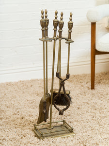 Antique Fireplace Tools Set Lady Barbola Swag Ribbon Victorian