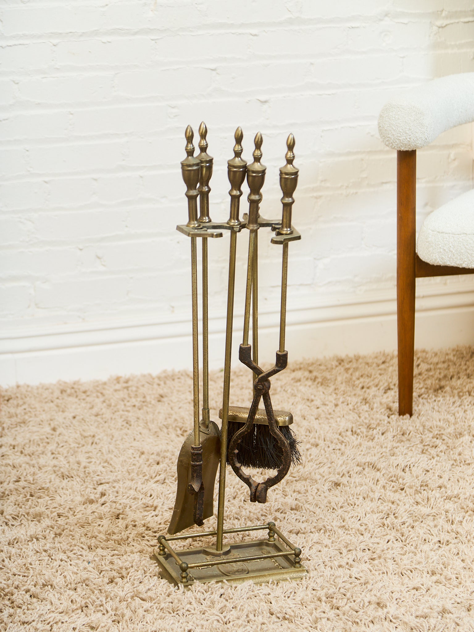 Antique Fireplace Tools Set Lady Barbola Swag Ribbon Victorian