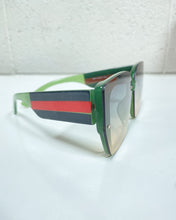 Load image into Gallery viewer, Oversized Green Sunnies with Red and Black Detail
