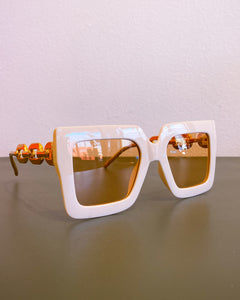 Cream and Amber Sunnies with Gold Chain Temples