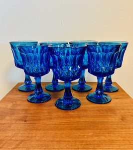 Vintage Tall Nortitake Perspective Blue Water Goblet Glass set of 7