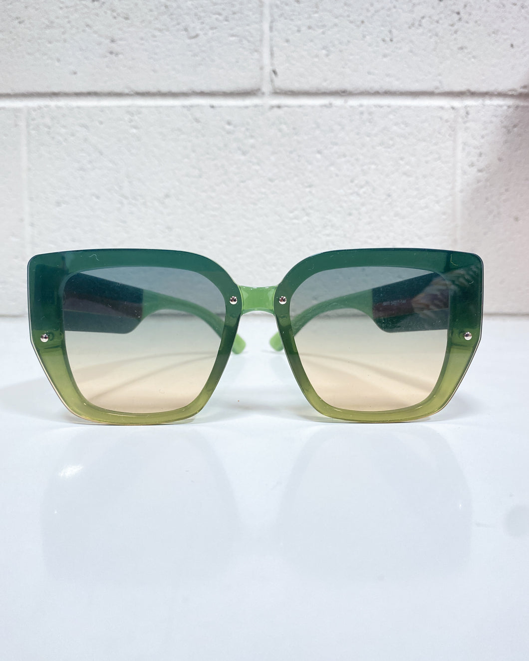 Oversized Green Sunnies with Red and Black Detail