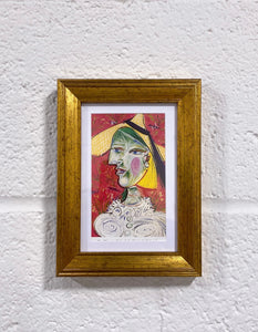 Mini Framed Woman with Straw Hat on a Floral Background