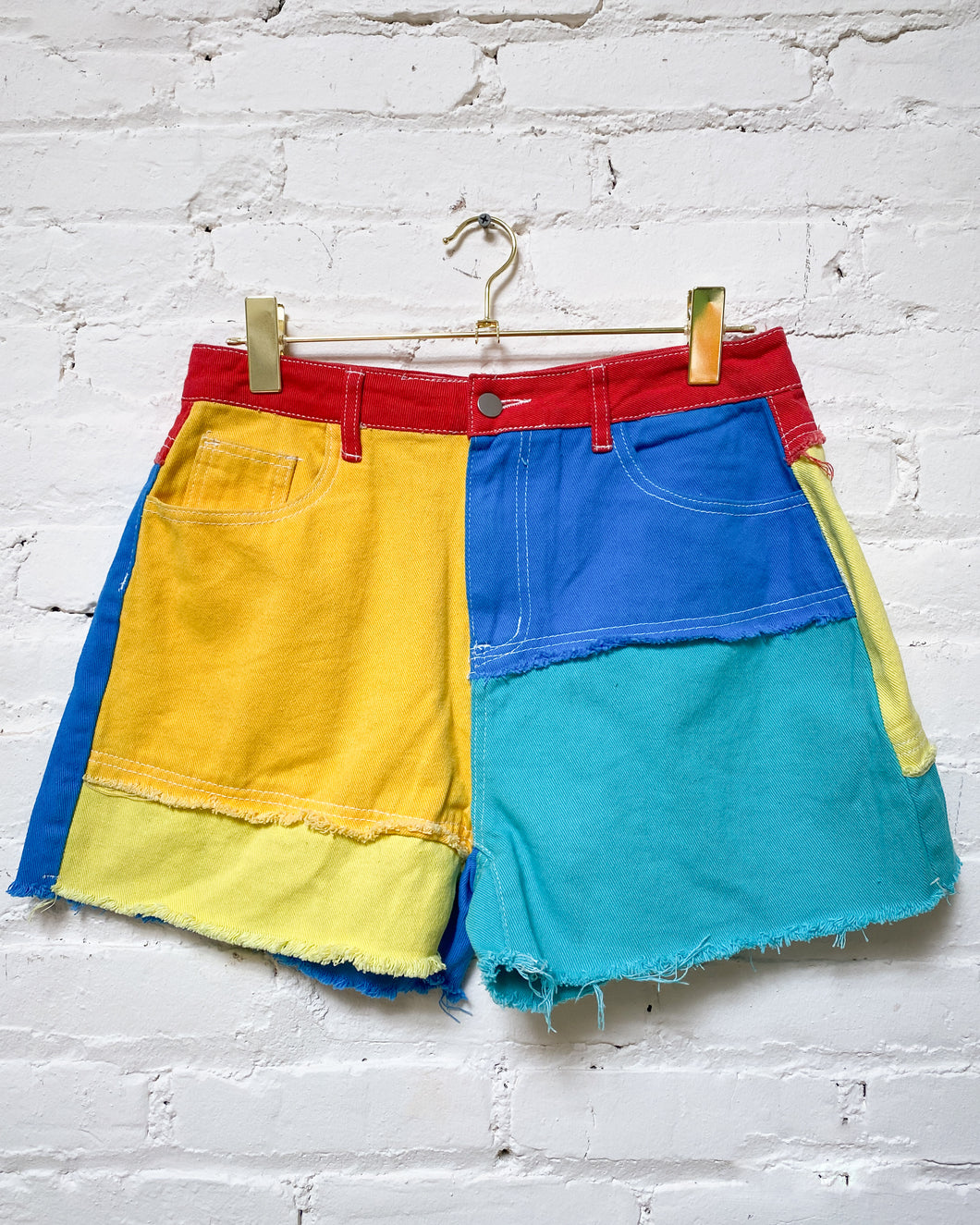 Color Block Cut Off Shorts (L)