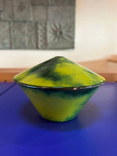 Load image into Gallery viewer, Vintage enamel green bowl with lid signed
