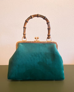 Green Velvet Purse with Bamboo Handle