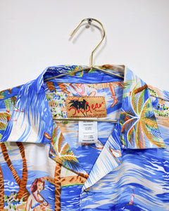 Vintage Blue Hula Girl Hawaiian Shirt (XL)