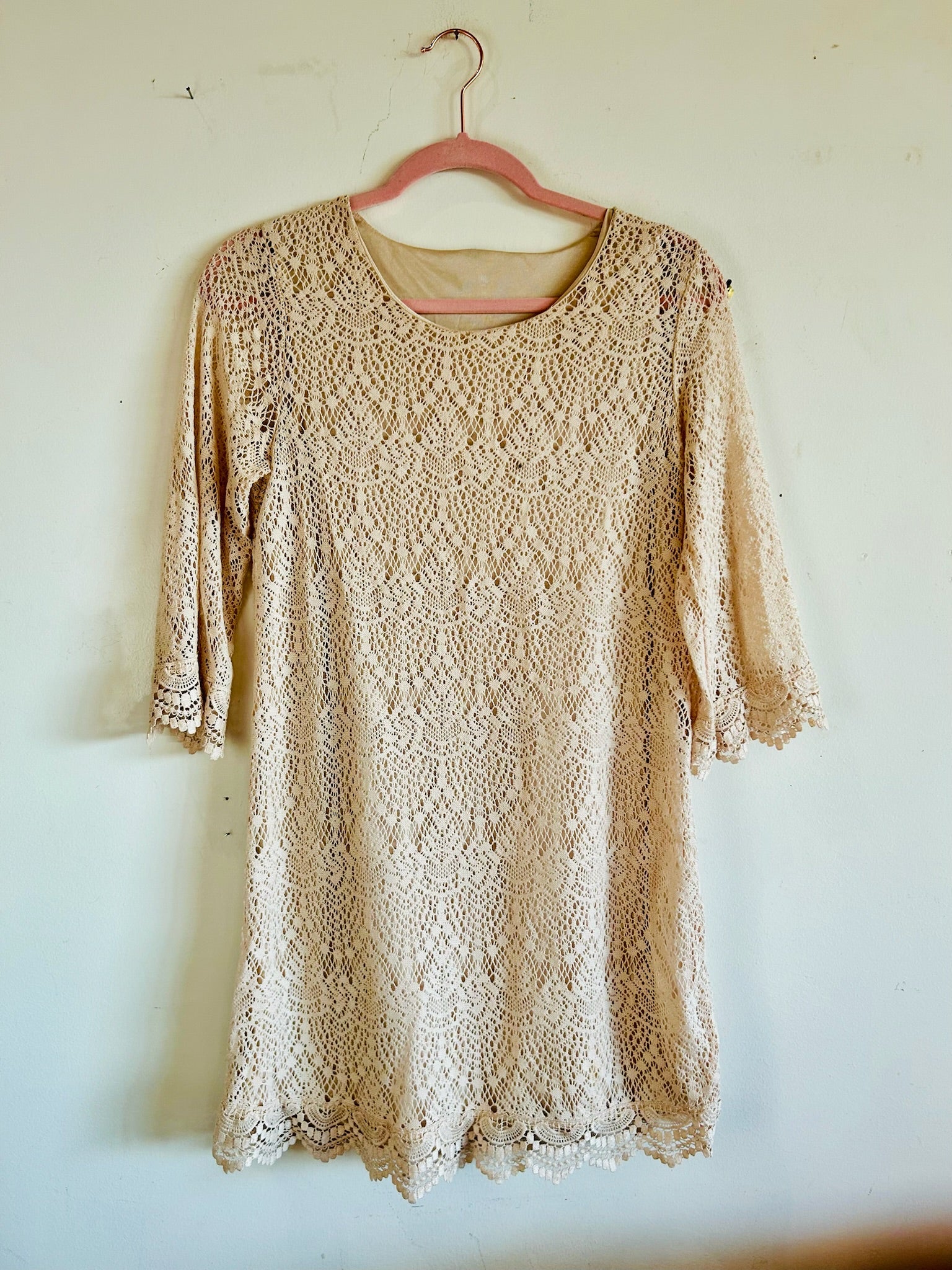 H&M Lace Frilly Sleeve Mini Beige Dress – Sunbeam Vintage