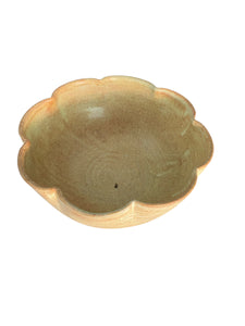 Large Scalloped Yellow Oxide Pottery Bowl