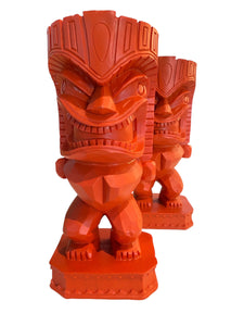 Pair of Orange Red Tiki Sculptures