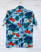 Load image into Gallery viewer, Vintage Blue Hawaiian/Tiki Shirt (S)

