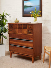 Load image into Gallery viewer, Restored Walnut Highboy Dresser with Black Lines

