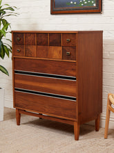 Load image into Gallery viewer, Restored Walnut Highboy Dresser with Black Lines
